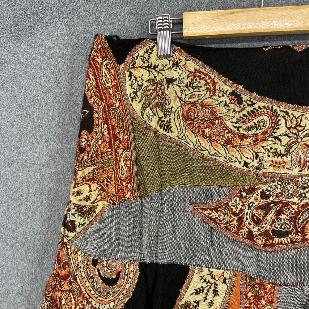 Dimri Paisley Patchwork Handkerchief Hem Skirt Womens L Black Multi Boho Rayon - Picture 11 of 15